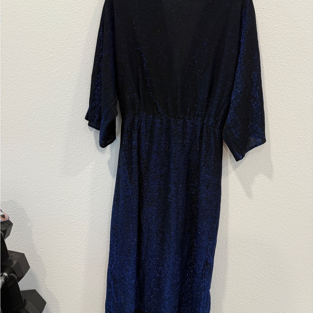 Zara Midnight Blue Shimmer Sparkle V-Neck Crossover Dress Size Medium - Picture 7 of 7